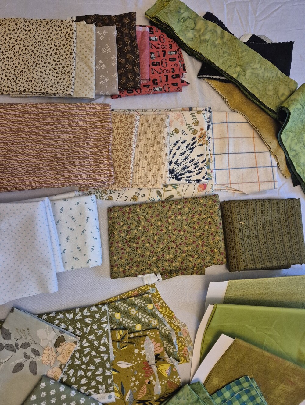 Assorted Quilt Fabric Bundle in Greens, Blues, Creams and Beige.  Yardage PLUS - Picture 3 of 15